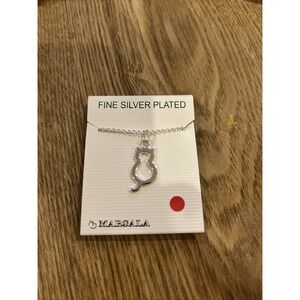 Fine Silver Plated Cat Silhouette Pendant Necklace on a Chain, "Whimsical Cat"